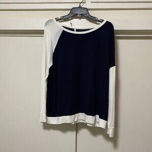 42Pops, long sleeve, EUC super soft navy & white tunic, size 1XL